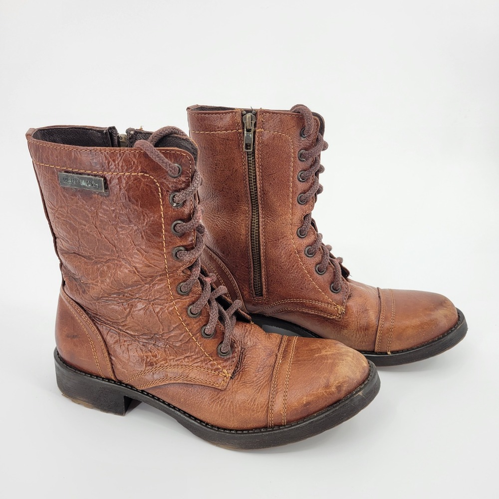 Harley Davidson Arcola Motorcycle Boot Women 9 Brown Leather Side Zip Cap Toe